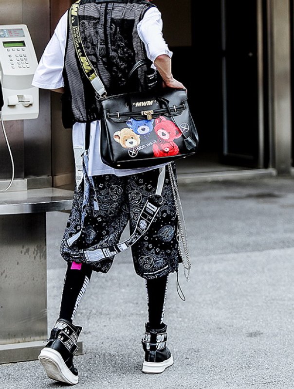 画像8: Bear Print Shoulder Messenger Bag Tote Shoulder Bag レザーベア熊プリントトート  ショルダー メッセンジャーバッグ   (8)