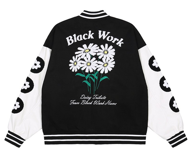 画像3: Daisy embroidery BASEBALL JACKET baseball uniform jacket blouson  ユニセックス 男女兼用デイジー フラワーエンブレム ヒップホップ スタジアムジャンパー スタジャン MA-1 ボンバー ジャケット ブルゾン (3)