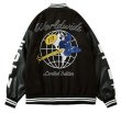 画像2: flocking earth butterfly embroidery BASEBALL JACKET baseball uniform jacket blouson  ユニセックス 男女兼用アース＆バタフライ蝶エンブレム ヒップホップ スタジアムジャンパー スタジャン MA-1 ボンバー ジャケット ブルゾン (2)