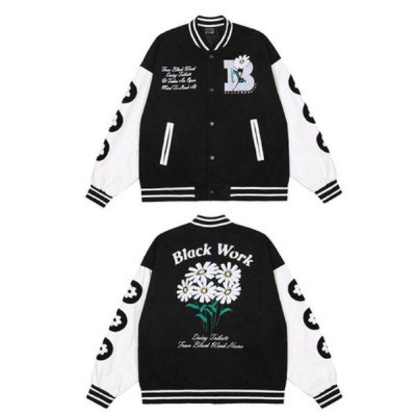 画像1: Daisy embroidery BASEBALL JACKET baseball uniform jacket blouson  ユニセックス 男女兼用デイジー フラワーエンブレム ヒップホップ スタジアムジャンパー スタジャン MA-1 ボンバー ジャケット ブルゾン (1)