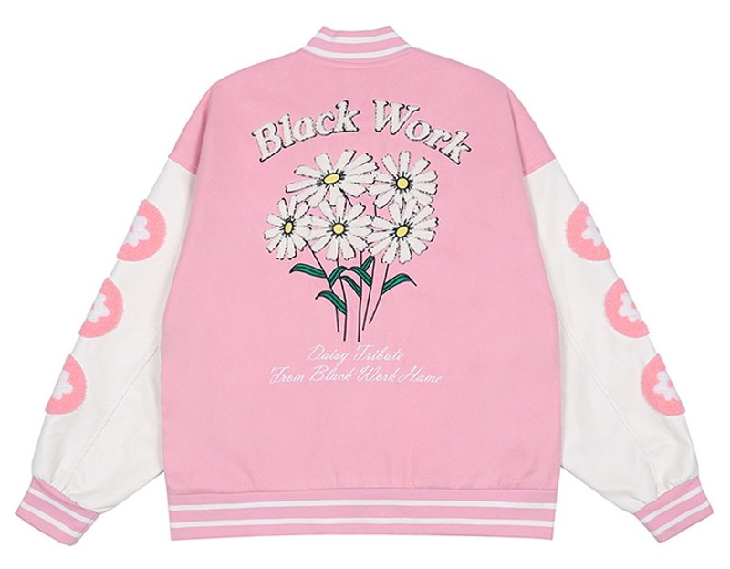 画像6: Daisy embroidery BASEBALL JACKET baseball uniform jacket blouson  ユニセックス 男女兼用デイジー フラワーエンブレム ヒップホップ スタジアムジャンパー スタジャン MA-1 ボンバー ジャケット ブルゾン (6)