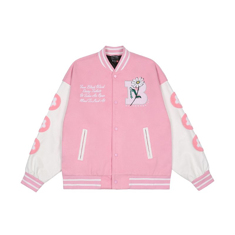 画像4: Daisy embroidery BASEBALL JACKET baseball uniform jacket blouson  ユニセックス 男女兼用デイジー フラワーエンブレム ヒップホップ スタジアムジャンパー スタジャン MA-1 ボンバー ジャケット ブルゾン (4)