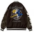 画像3: flocking earth butterfly embroidery BASEBALL JACKET baseball uniform jacket blouson  ユニセックス 男女兼用アース＆バタフライ蝶エンブレム ヒップホップ スタジアムジャンパー スタジャン MA-1 ボンバー ジャケット ブルゾン (3)