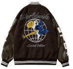 画像3: flocking earth butterfly embroidery BASEBALL JACKET baseball uniform jacket blouson  ユニセックス 男女兼用アース＆バタフライ蝶エンブレム ヒップホップ スタジアムジャンパー スタジャン MA-1 ボンバー ジャケット ブルゾン (3)