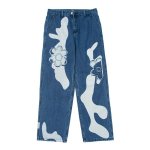 画像2: Unisex men's patch  embroidery flower washed jeans denim pants  ユニセックス男女兼用 パッチワーク フラワーデニム パンツ ジーンズ (2)