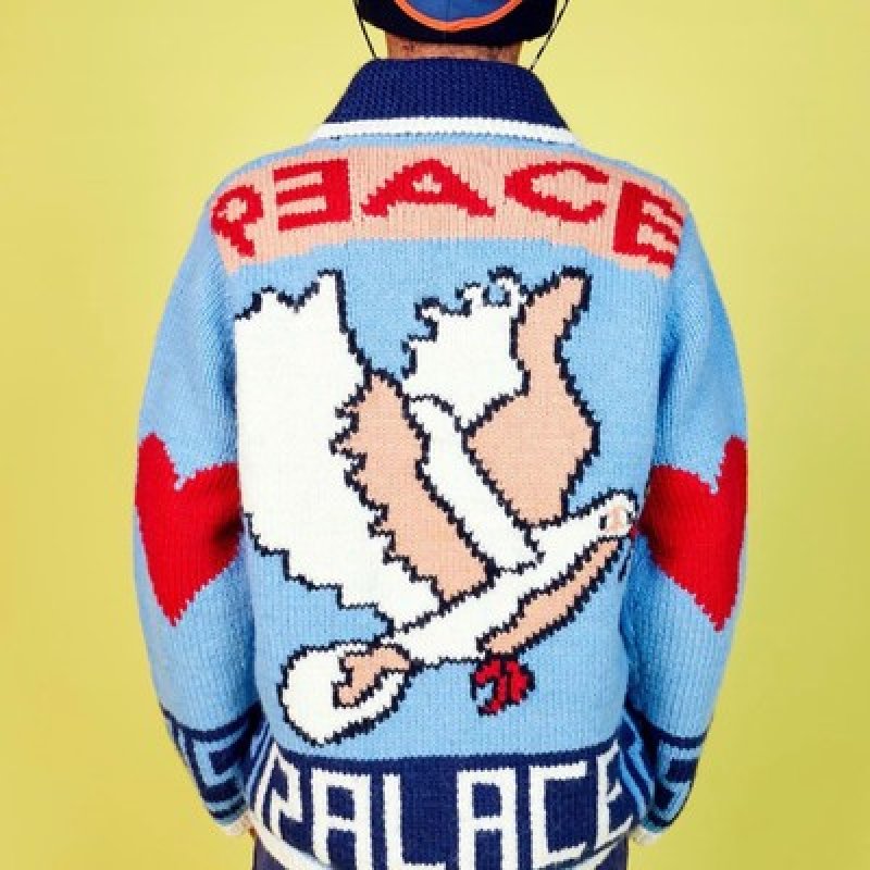 画像3: Unisex Peace Out Zip Up Knit sweater  Knit 男女兼用  ユニセックス ジップアップピース編み込み ニット セーター カーディガン  (3)