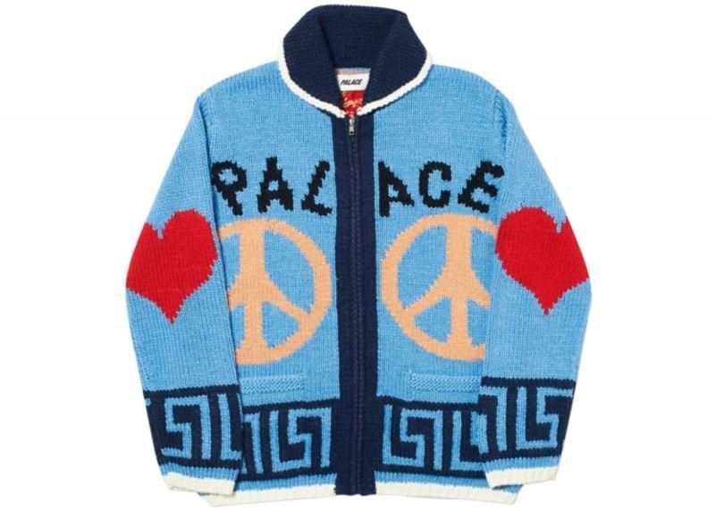 画像5: Unisex Peace Out Zip Up Knit sweater  Knit 男女兼用  ユニセックス ジップアップピース編み込み ニット セーター カーディガン  (5)