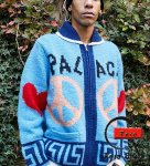 画像4: Unisex Peace Out Zip Up Knit sweater  Knit　男女兼用  ユニセックス ジップアップピース編み込み ニット セーター カーディガン  (4)