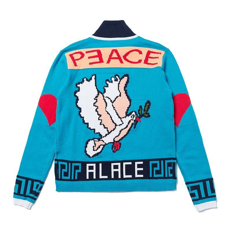画像2: Unisex Peace Out Zip Up Knit sweater  Knit 男女兼用  ユニセックス ジップアップピース編み込み ニット セーター カーディガン  (2)