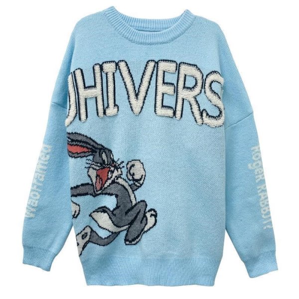 画像1: Unisex Bugs Bunny Crochet Sweater crew  Knit　男女兼用  ユニセックス バックスバニー ウサギ 編み込みセーター ニット  (1)