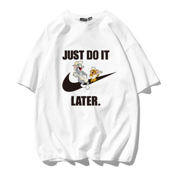 画像1: Unisex Tom and Jerry JUST DO IT LATER logo Print T-shirt ユニセックス 男女兼用 ペア トムとジェリー トム＆ジェリープリント  ウクレレデザイン 半袖 Tシャツ (1)