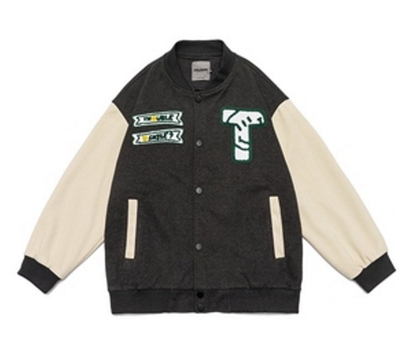 画像5: Smile emblem leather sleeve BASEBALL JACKET baseball uniform jacket blouson  ユニセックス 男女兼スマイルエンブレム レザースリーブ ヒップホップ スタジアムジャンパー スタジャン MA-1 ボンバー ジャケット ブルゾン (5)