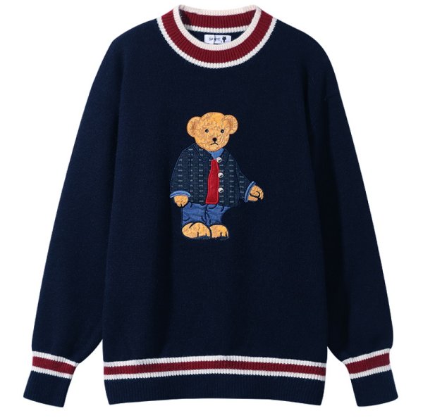 画像1: Bear embroidery Sweater　ベア 熊 エンブレムセーター (1)