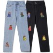 画像1: Unisex men's Denim pants with bear emblem  pants Jeans   ユニセックス男女兼用 熊ベアエンブレム デニム パンツ ジーンズ (1)