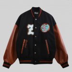 画像5: FACAI contrast stitching PU leather  BASEBALL JACKET baseball uniform jacket blouson  ユニセックス 男女兼 there is no planet 惑星 エンブレム レザースリーブ ヒップホップ スタジアムジャンパー スタジャン MA-1 ボンバー ジャケット ブルゾン (5)