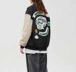 画像11: Smile emblem leather sleeve BASEBALL JACKET baseball uniform jacket blouson  ユニセックス 男女兼スマイルエンブレム レザースリーブ ヒップホップ スタジアムジャンパー スタジャン MA-1 ボンバー ジャケット ブルゾン (11)