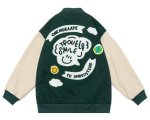 画像1: Smile emblem leather sleeve BASEBALL JACKET baseball uniform jacket blouson  ユニセックス 男女兼スマイルエンブレム レザースリーブ ヒップホップ スタジアムジャンパー スタジャン MA-1 ボンバー ジャケット ブルゾン (1)