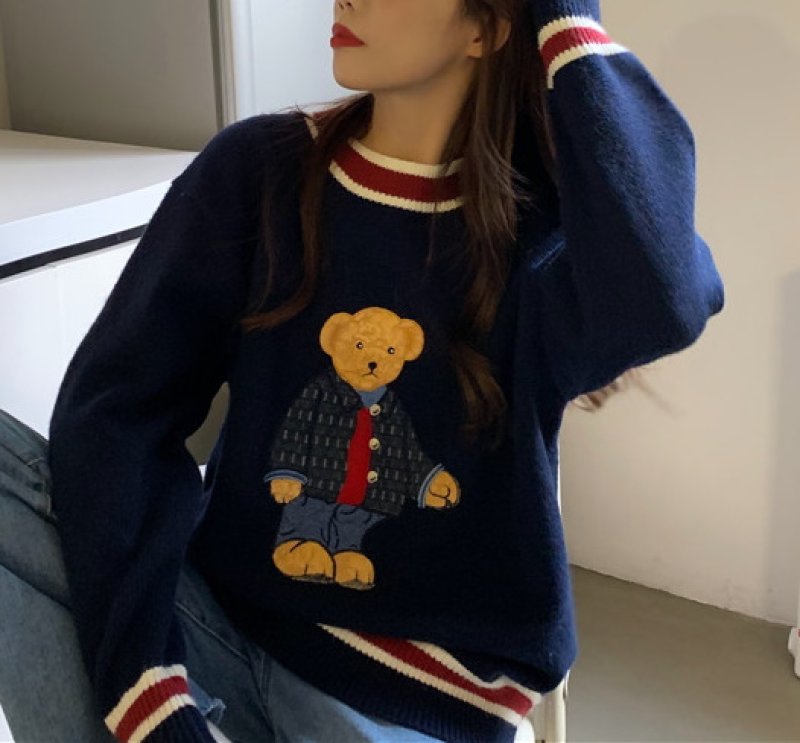 画像3: Bear embroidery Sweater　ベア 熊 エンブレムセーター (3)