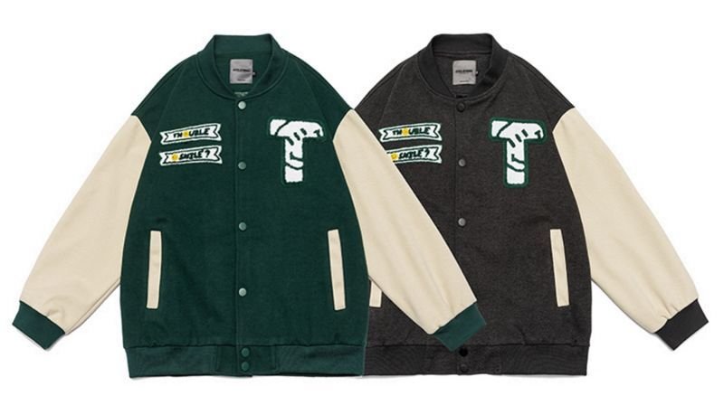 画像8: Smile emblem leather sleeve BASEBALL JACKET baseball uniform jacket blouson  ユニセックス 男女兼スマイルエンブレム レザースリーブ ヒップホップ スタジアムジャンパー スタジャン MA-1 ボンバー ジャケット ブルゾン (8)