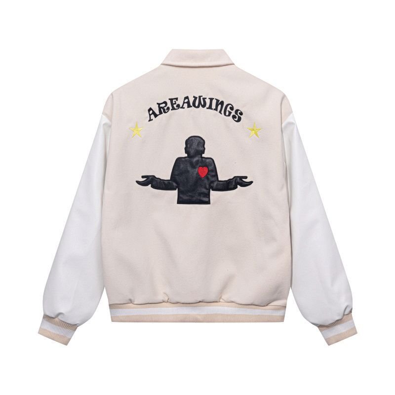 画像7: areawings Letter logo A PU leather sleeve  BASEBALL JACKET baseball uniform jacket blouson  ユニセックス 男女兼 エリアウィング エンブレム レザースリーブ ヒップホップ スタジアムジャンパー スタジャン MA-1 ボンバー ジャケット ブルゾン (7)