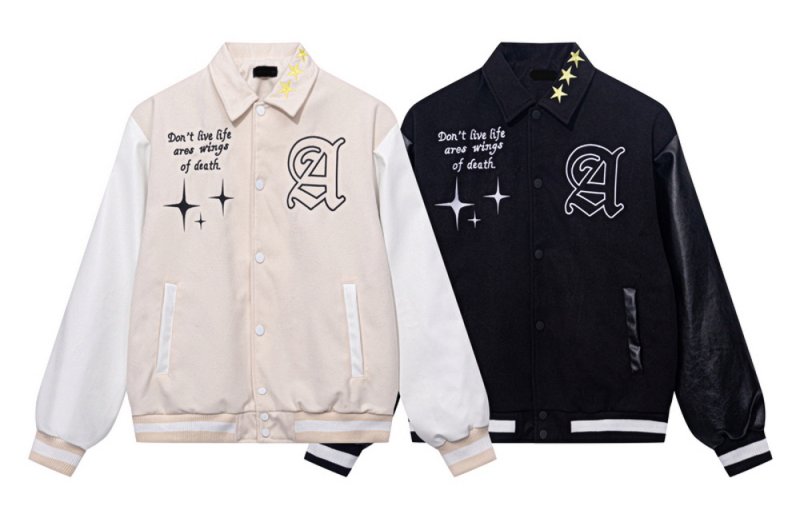 画像4: areawings Letter logo A PU leather sleeve  BASEBALL JACKET baseball uniform jacket blouson  ユニセックス 男女兼 エリアウィング エンブレム レザースリーブ ヒップホップ スタジアムジャンパー スタジャン MA-1 ボンバー ジャケット ブルゾン (4)