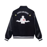 画像3: areawings Letter logo A PU leather sleeve  BASEBALL JACKET baseball uniform jacket blouson  ユニセックス 男女兼 エリアウィング エンブレム レザースリーブ ヒップホップ スタジアムジャンパー スタジャン MA-1 ボンバー ジャケット ブルゾン (3)