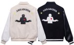 画像1: areawings Letter logo A PU leather sleeve  BASEBALL JACKET baseball uniform jacket blouson  ユニセックス 男女兼 エリアウィング エンブレム レザースリーブ ヒップホップ スタジアムジャンパー スタジャン MA-1 ボンバー ジャケット ブルゾン (1)