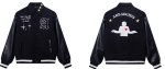 画像2: areawings Letter logo A PU leather sleeve  BASEBALL JACKET baseball uniform jacket blouson  ユニセックス 男女兼 エリアウィング エンブレム レザースリーブ ヒップホップ スタジアムジャンパー スタジャン MA-1 ボンバー ジャケット ブルゾン (2)