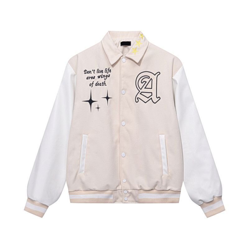 画像8: areawings Letter logo A PU leather sleeve  BASEBALL JACKET baseball uniform jacket blouson  ユニセックス 男女兼 エリアウィング エンブレム レザースリーブ ヒップホップ スタジアムジャンパー スタジャン MA-1 ボンバー ジャケット ブルゾン (8)
