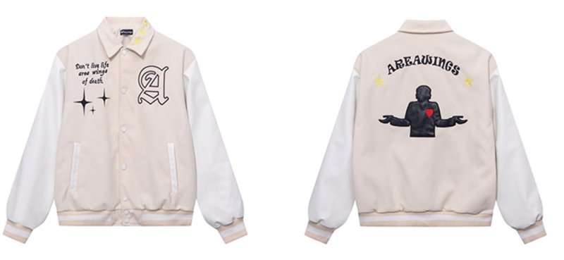 画像9: areawings Letter logo A PU leather sleeve  BASEBALL JACKET baseball uniform jacket blouson  ユニセックス 男女兼 エリアウィング エンブレム レザースリーブ ヒップホップ スタジアムジャンパー スタジャン MA-1 ボンバー ジャケット ブルゾン (9)