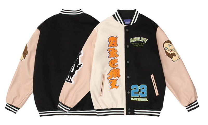 画像1:  PU leather Jesus & letter logo embroidery  BASEBALL JACKET baseball uniform jacket blouson  ユニセックス 男女兼 用レザー ジーザス＆レターロゴ刺繍ヒップホップ スタジアムジャンパー スタジャン MA-1 ボンバー ジャケット ブルゾン (1)