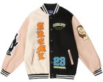 画像2:  PU leather Jesus & letter logo embroidery  BASEBALL JACKET baseball uniform jacket blouson  ユニセックス 男女兼 用レザー ジーザス＆レターロゴ刺繍ヒップホップ スタジアムジャンパー スタジャン MA-1 ボンバー ジャケット ブルゾン (2)