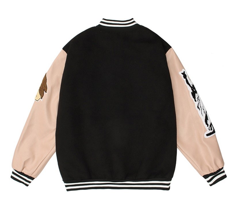 画像3:  PU leather Jesus & letter logo embroidery  BASEBALL JACKET baseball uniform jacket blouson  ユニセックス 男女兼 用レザー ジーザス&レターロゴ刺繍ヒップホップ スタジアムジャンパー スタジャン MA-1 ボンバー ジャケット ブルゾン (3)