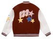 画像1: alphabet & star embroidery PU leather sleeve  BASEBALL JACKET baseball uniform jacket blouson  ユニセックス 男女兼 アルファベットロゴ&スター刺繍 エンブレム レザースリーブ ヒップホップ スタジアムジャンパー スタジャン MA-1 ボンバー ジャケット ブルゾン (1)