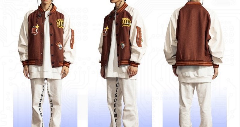 画像2: Maison Emerald Skull & letter logo PU leather sleeve  BASEBALL JACKET baseball uniform jacket blouson  ユニセックス 男女兼 アルファベットロゴ&スカル刺繍 エンブレム レザースリーブ ヒップホップ スタジアムジャンパー スタジャン MA-1 ボンバー ジャケット ブルゾン (2)