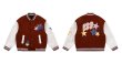 画像4: alphabet & star embroidery PU leather sleeve  BASEBALL JACKET baseball uniform jacket blouson  ユニセックス 男女兼 アルファベットロゴ&スター刺繍 エンブレム レザースリーブ ヒップホップ スタジアムジャンパー スタジャン MA-1 ボンバー ジャケット ブルゾン (4)