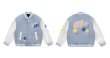 画像6: alphabet & star embroidery PU leather sleeve  BASEBALL JACKET baseball uniform jacket blouson  ユニセックス 男女兼 アルファベットロゴ&スター刺繍 エンブレム レザースリーブ ヒップホップ スタジアムジャンパー スタジャン MA-1 ボンバー ジャケット ブルゾン (6)