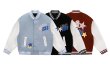 画像7: alphabet & star embroidery PU leather sleeve  BASEBALL JACKET baseball uniform jacket blouson  ユニセックス 男女兼 アルファベットロゴ&スター刺繍 エンブレム レザースリーブ ヒップホップ スタジアムジャンパー スタジャン MA-1 ボンバー ジャケット ブルゾン (7)