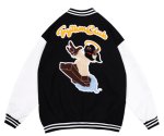 画像2: Cross & Flying embroidery PU leather sleeve  BASEBALL JACKET baseball uniform jacket blouson  ユニセックス 男女兼 クロス &フライング エンブレム レザースリーブ ヒップホップ スタジアムジャンパー スタジャン MA-1 ボンバー ジャケット ブルゾン (2)