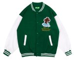 画像4: Cross & Flying embroidery PU leather sleeve  BASEBALL JACKET baseball uniform jacket blouson  ユニセックス 男女兼 クロス &フライング エンブレム レザースリーブ ヒップホップ スタジアムジャンパー スタジャン MA-1 ボンバー ジャケット ブルゾン (4)