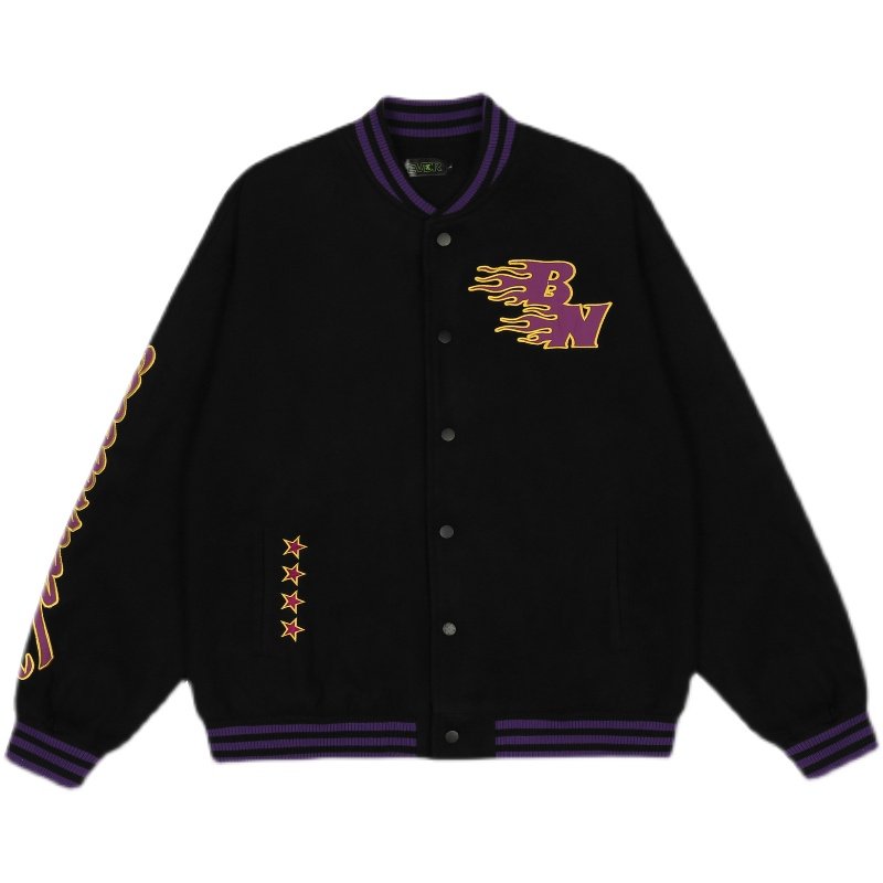 画像3: lovers logo print BASEBALL JACKET baseball uniform jacket blouson  ユニセックス 男女兼用 loversロゴプリントヒップホップ スタジアムジャンパー スタジャン MA-1 ボンバー ジャケット ブルゾン (3)