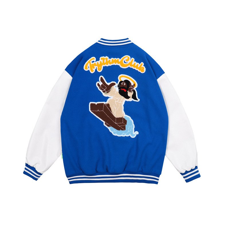 画像3: Cross & Flying embroidery PU leather sleeve  BASEBALL JACKET baseball uniform jacket blouson  ユニセックス 男女兼 クロス &フライング エンブレム レザースリーブ ヒップホップ スタジアムジャンパー スタジャン MA-1 ボンバー ジャケット ブルゾン (3)