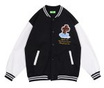 画像5: Cross & Flying embroidery PU leather sleeve  BASEBALL JACKET baseball uniform jacket blouson  ユニセックス 男女兼 クロス &フライング エンブレム レザースリーブ ヒップホップ スタジアムジャンパー スタジャン MA-1 ボンバー ジャケット ブルゾン (5)