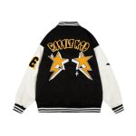 画像2: battle kid embroidery PU leather sleeve  BASEBALL JACKET baseball uniform jacket blouson  ユニセックス 男女兼 バトルキッド エンブレム レザースリーブ ヒップホップ スタジアムジャンパー スタジャン MA-1 ボンバー ジャケット ブルゾン (2)