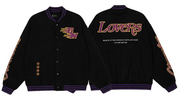 画像1: lovers logo print BASEBALL JACKET baseball uniform jacket blouson  ユニセックス 男女兼用 loversロゴプリントヒップホップ スタジアムジャンパー スタジャン MA-1 ボンバー ジャケット ブルゾン (1)