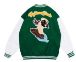 画像1: Cross & Flying embroidery PU leather sleeve  BASEBALL JACKET baseball uniform jacket blouson  ユニセックス 男女兼 クロス &フライング エンブレム レザースリーブ ヒップホップ スタジアムジャンパー スタジャン MA-1 ボンバー ジャケット ブルゾン (1)
