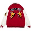 画像3: battle kid embroidery PU leather sleeve  BASEBALL JACKET baseball uniform jacket blouson  ユニセックス 男女兼 バトルキッド エンブレム レザースリーブ ヒップホップ スタジアムジャンパー スタジャン MA-1 ボンバー ジャケット ブルゾン (3)