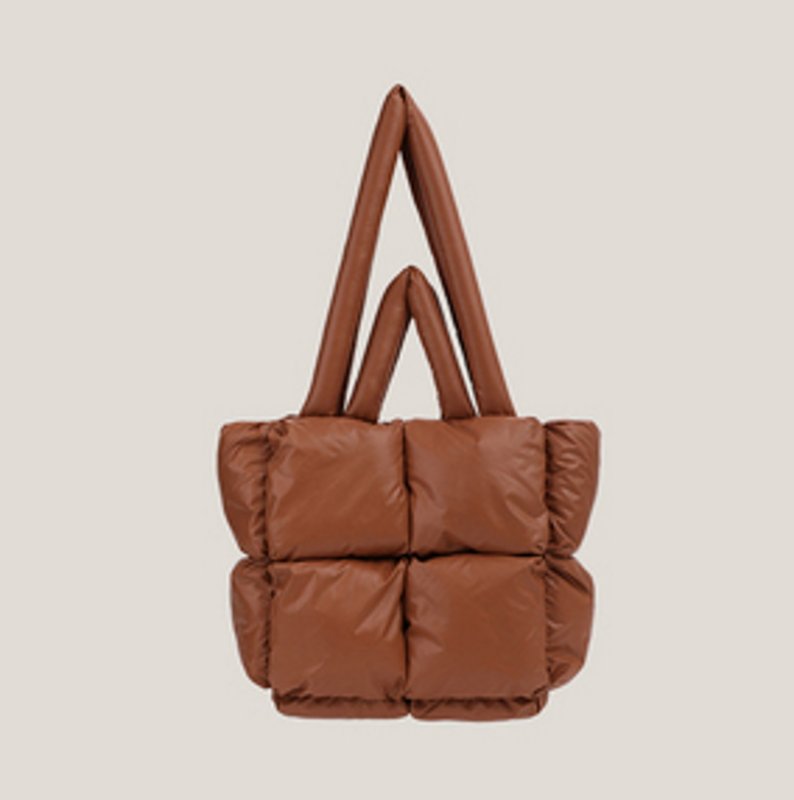 画像6: stitching plaid puff down underarm bag large capacity one-shoulder  tote2WAY bag 　ステッチチェック柄 パフダウン トート ショルダー2WAYバッグ (6)