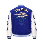画像1: the pink & flower embroidery PU leather sleeve  BASEBALL JACKET baseball uniform jacket blouson  ユニセックス 男女兼 用  the pink&フラワー刺繍 エンブレム レザースリーブ ヒップホップ スタジアムジャンパー スタジャン MA-1 ボンバー ジャケット ブルゾン (1)