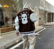 画像4: masked flockingPU leather sleeve  BASEBALL JACKET baseball uniform jacket blouson  ユニセックス 男女兼 用  マスク エンブレム レザースリーブ ヒップホップ スタジアムジャンパー スタジャン MA-1 ボンバー ジャケット ブルゾン (4)